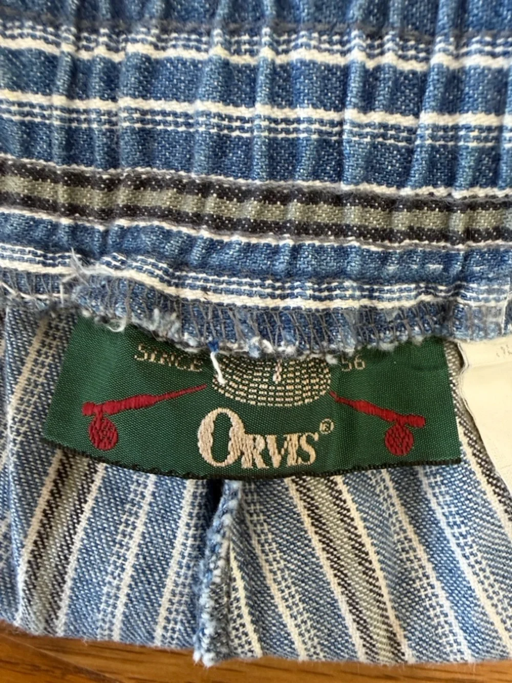 Vintage Orvis 100% Cotton denim stripped elastic waist drawstring pants size 14 - Picture 6 of 8